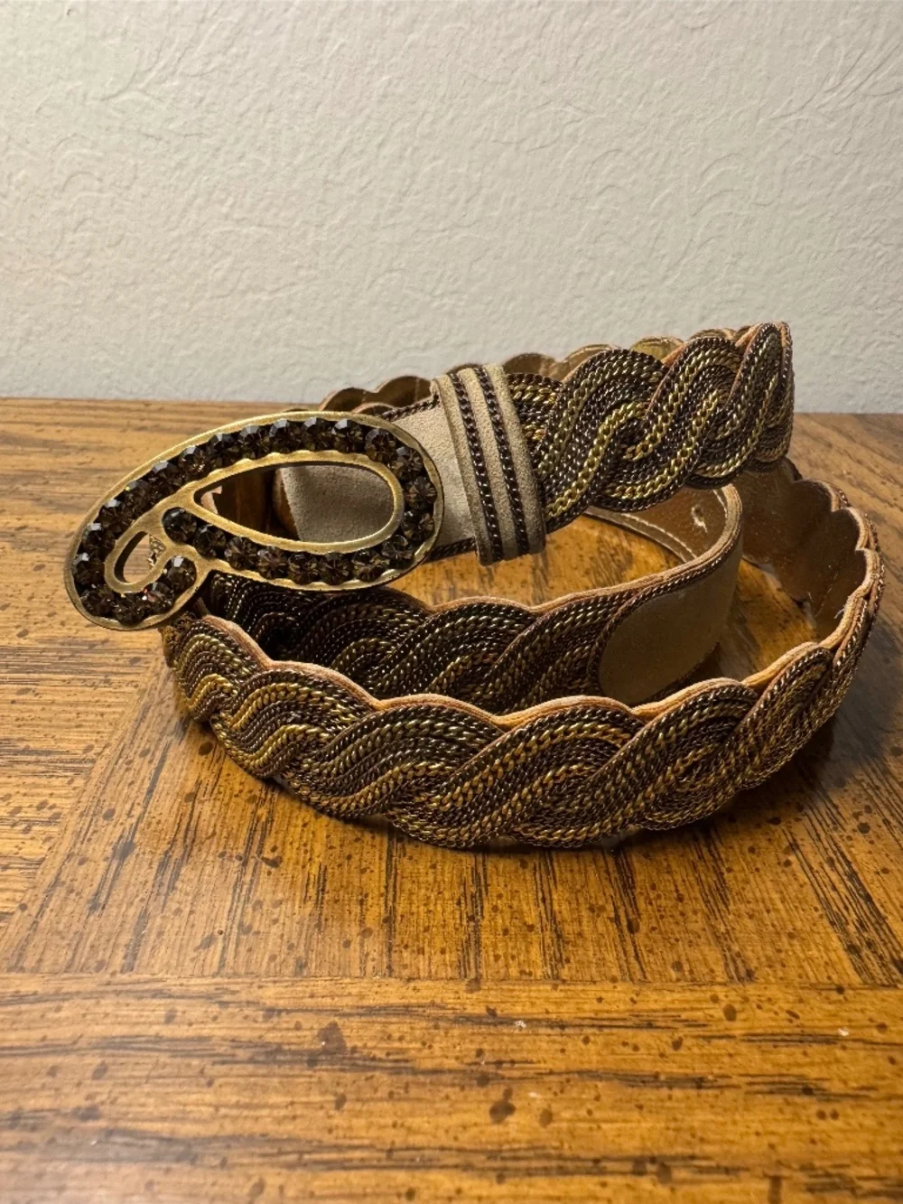 ETRO Women's Belt - Metal, Leather, Crystals - Gold & Brown - Size 75cm/30in